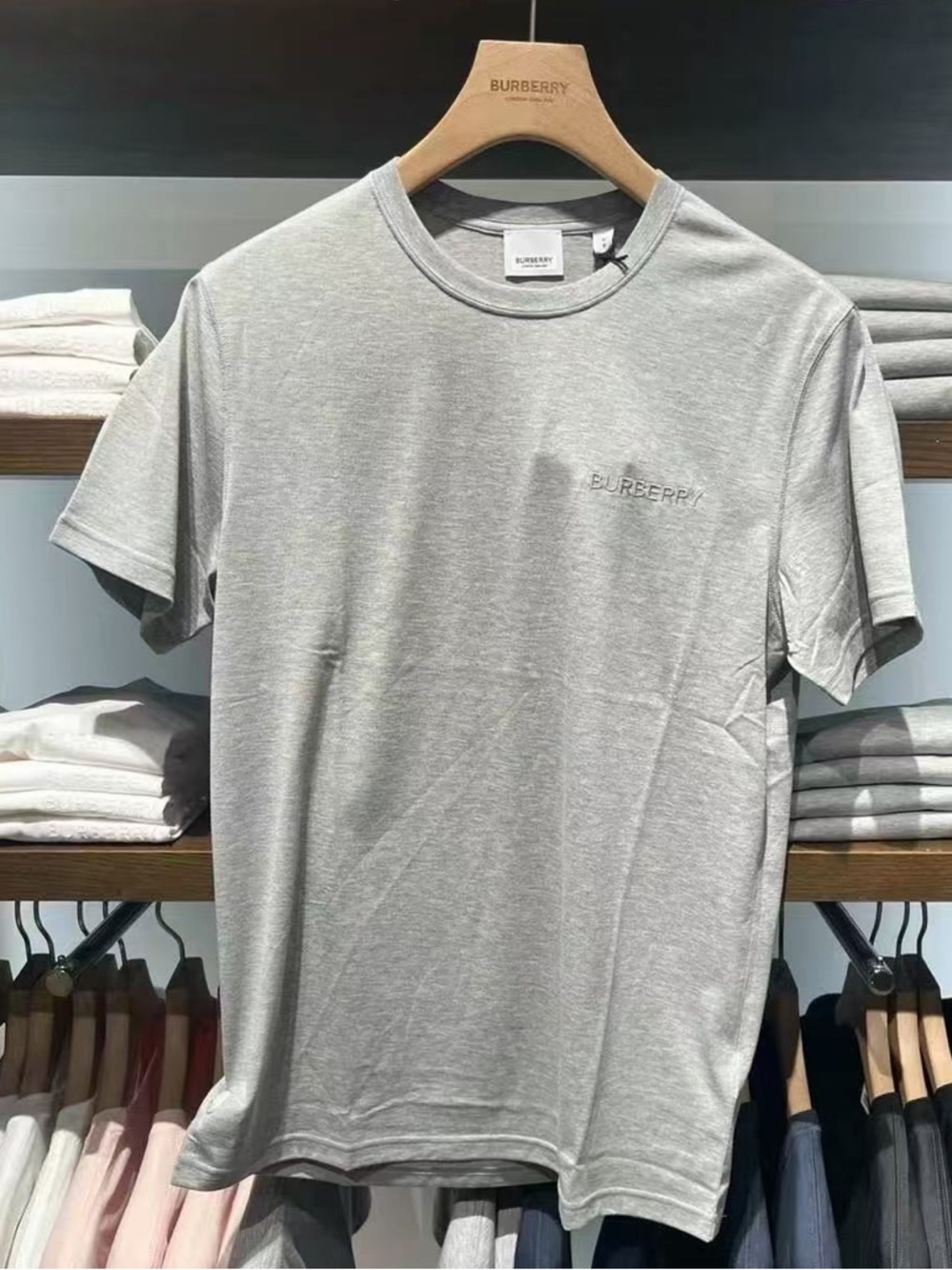 Burberry Men’s Light Gray Logo Crew Neck T-Shirt M New